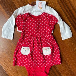 NEW Santa Christmas Dress with attached bloomers & Cardigan